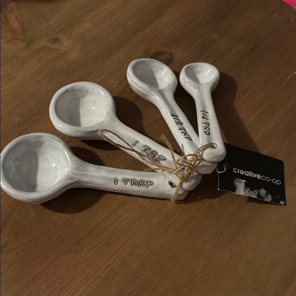 Creative Co-Op White Ceramic Measuring Spoon Set